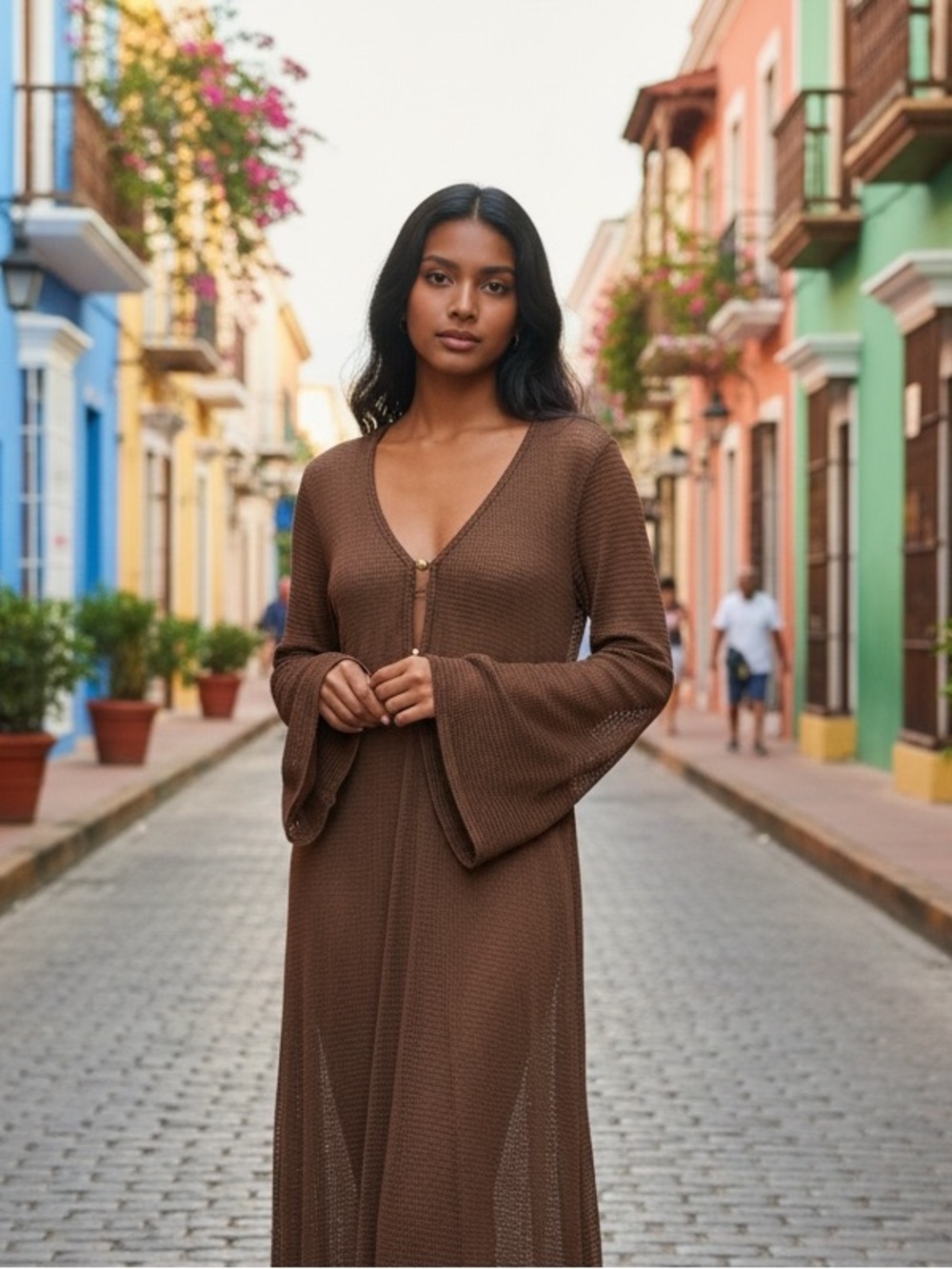 Dotti Brown Mesh Swim Cover Up Maxi Dress m